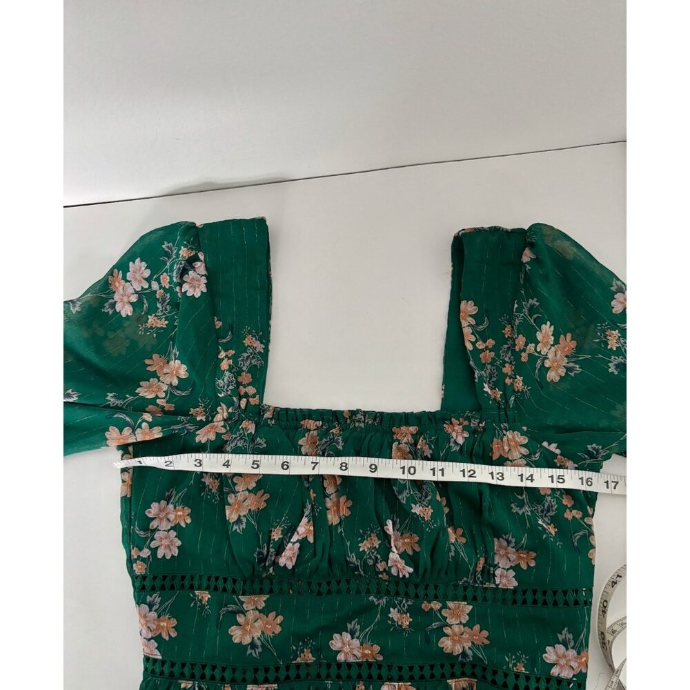 Peasant Top XL Floral Cottagecore Sheer Sleeves Crochet Smock Waist Boho Fairy - Picture 7 of 16